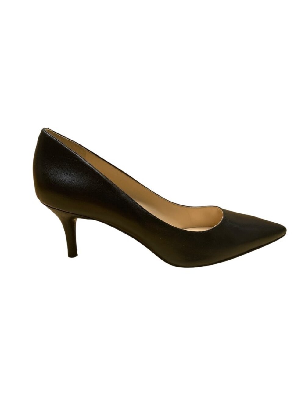 Nine West Women’s Black Leather Pointed-Toe Kitten Heel Margot Pumps Size 9.5M